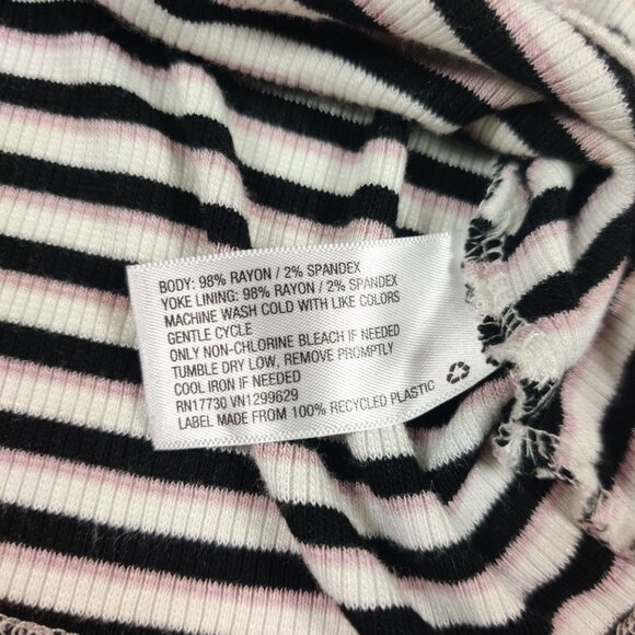 Wild Fable M Ribbed Sweetheart Neck Tie Front Cropped Black Pink Stripe Top Y2K - Picture 5 of 11